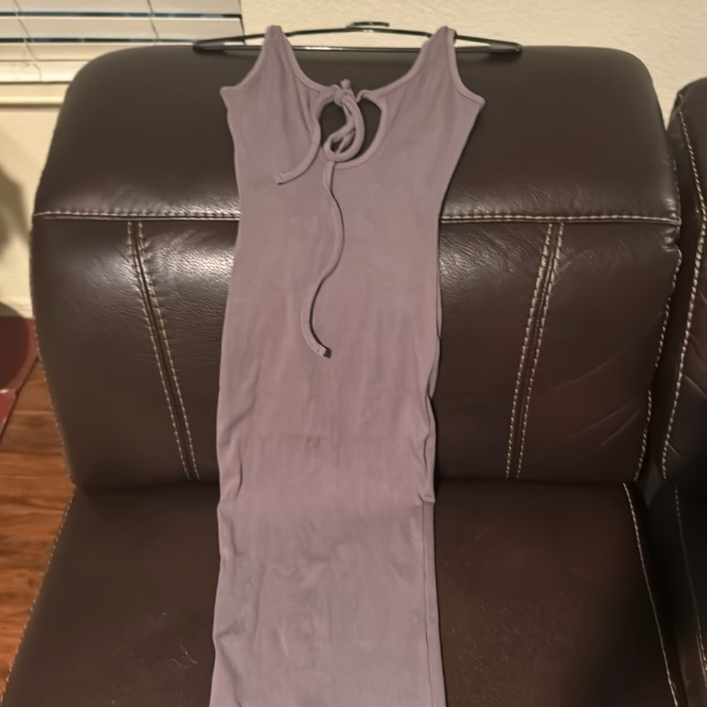 Fashion nova gray long dress no sleeves with back out size small